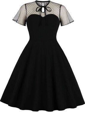 Black Polka Dot Mesh Fit-and-Flare Dress